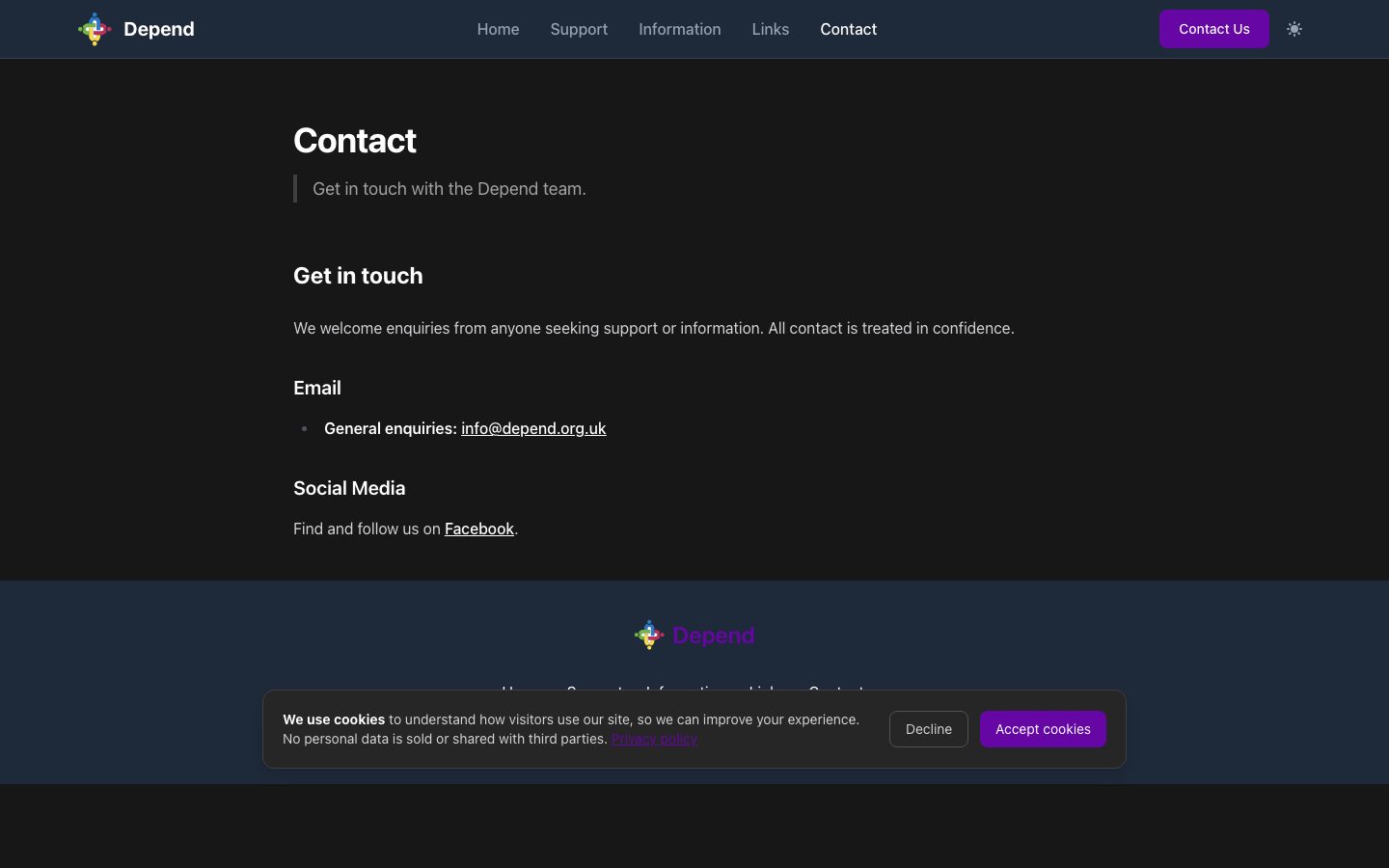 Depend contact page