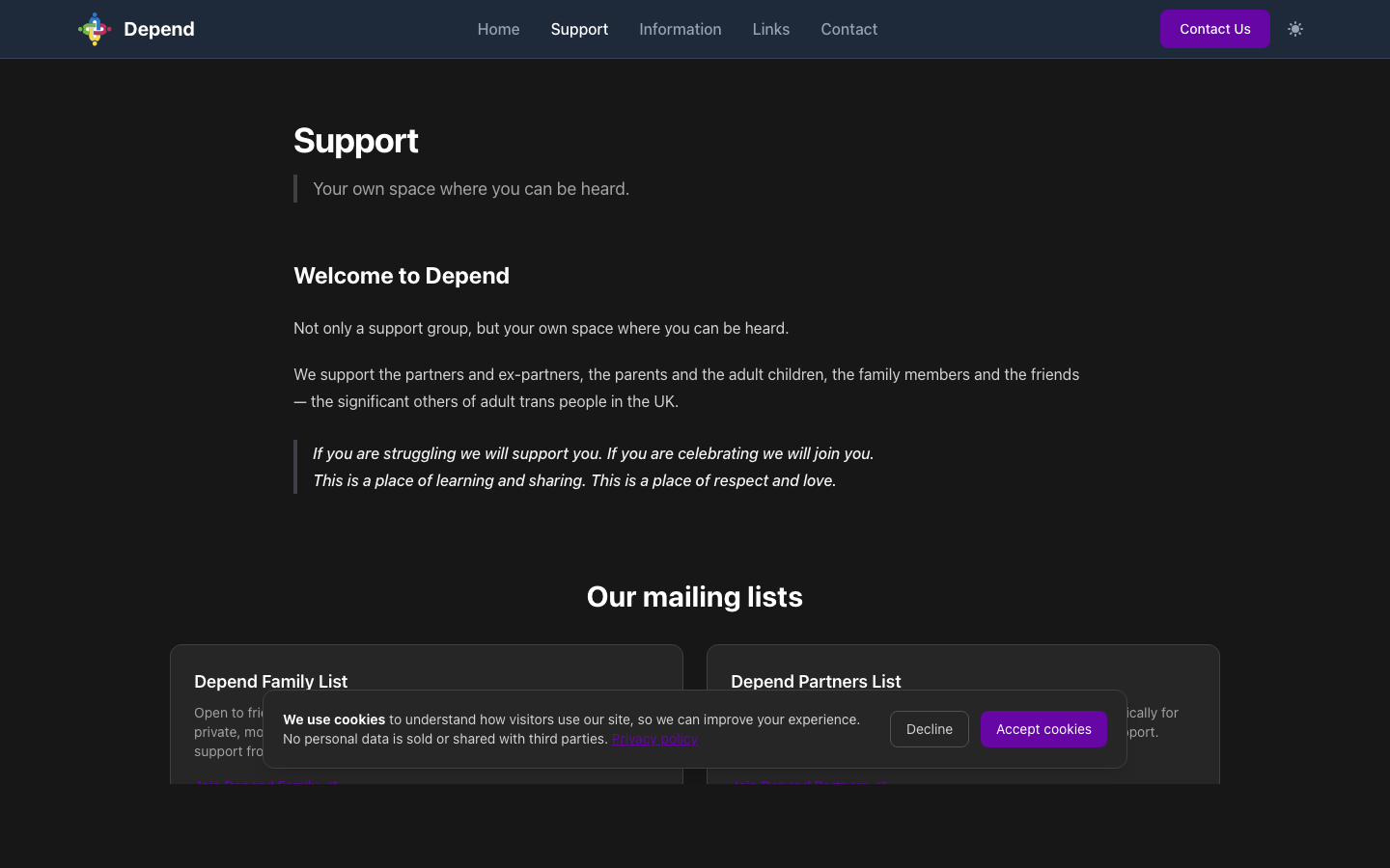 Depend support page