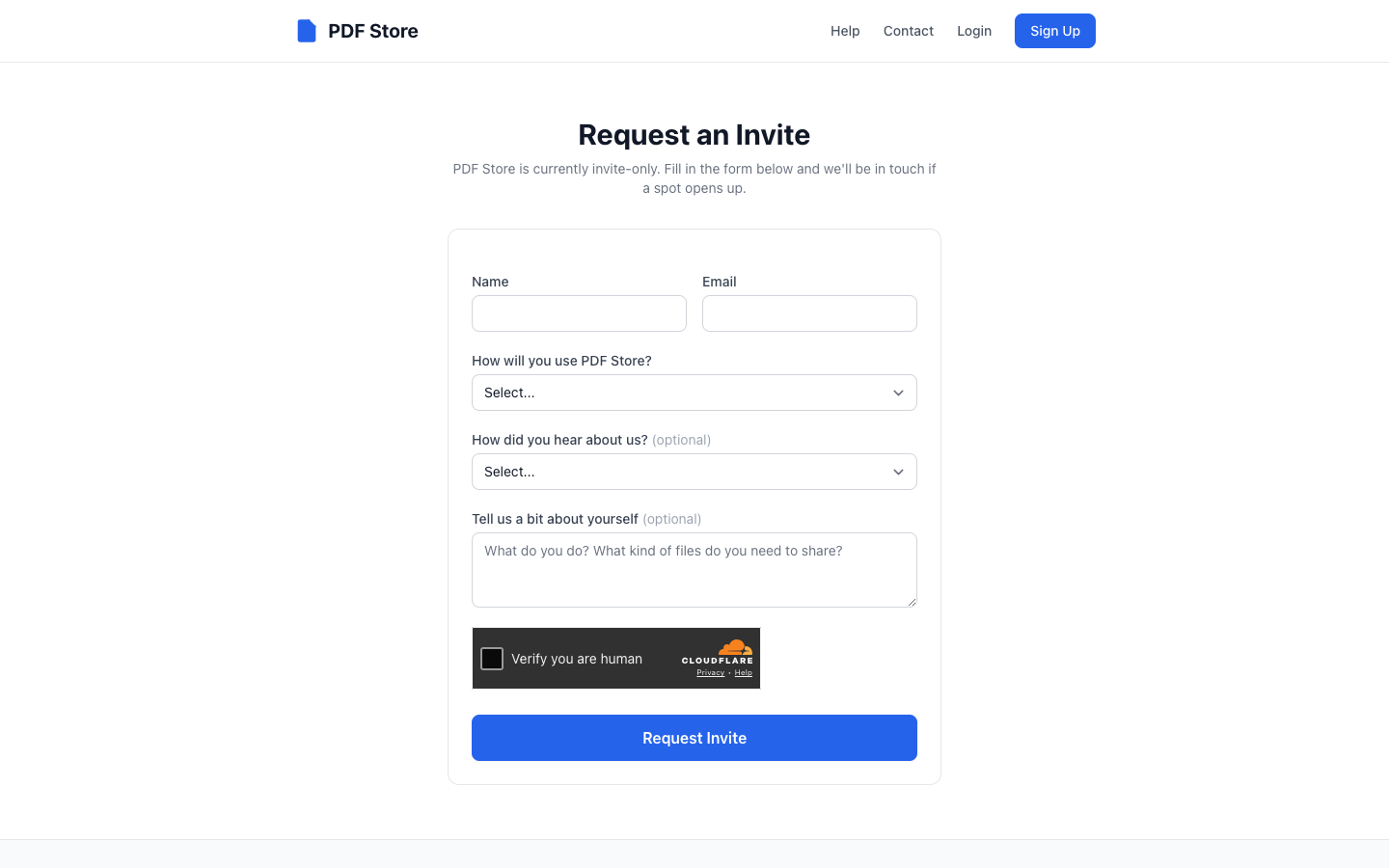 PDFStore invite request form