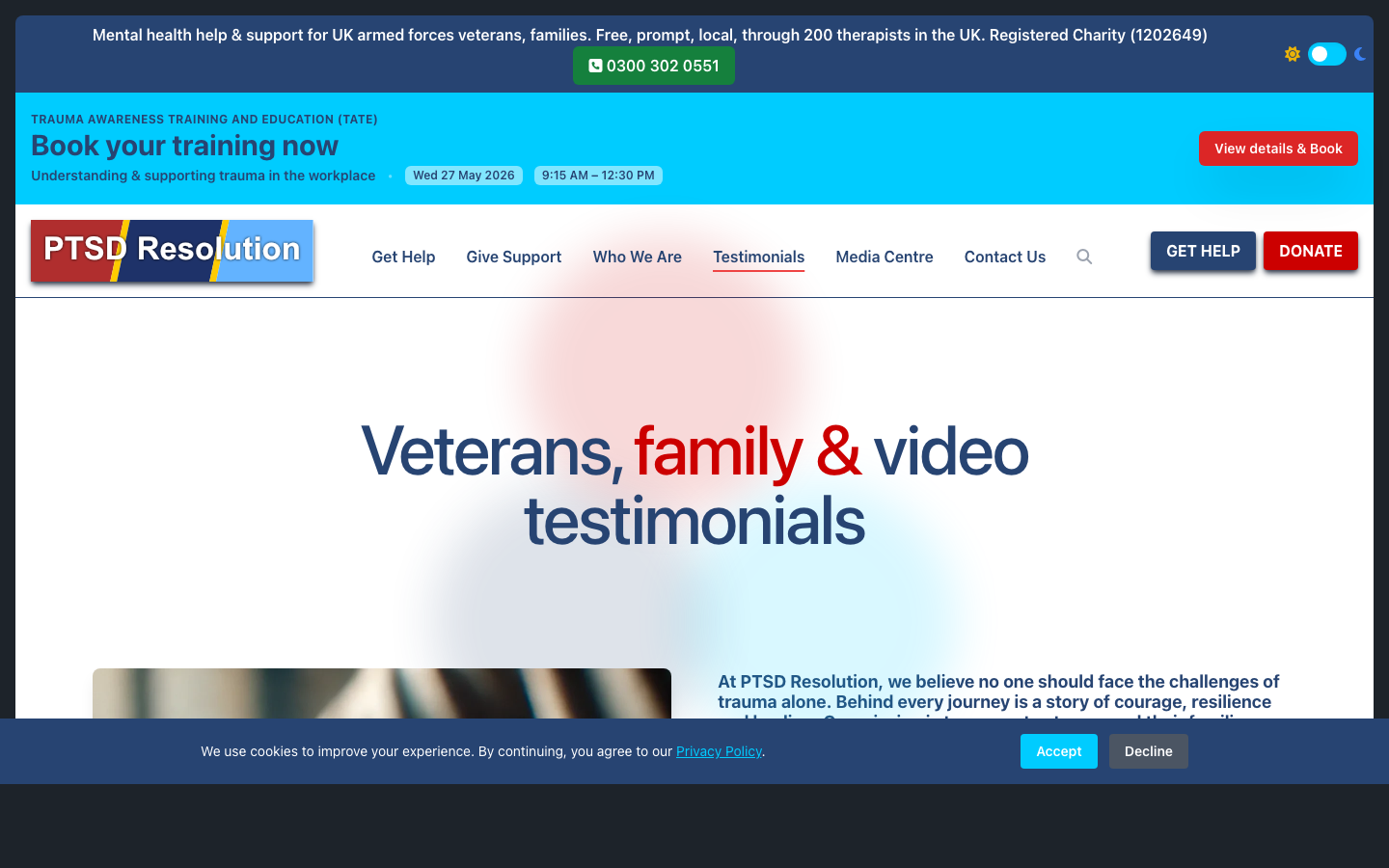 PTSD Resolution testimonials page