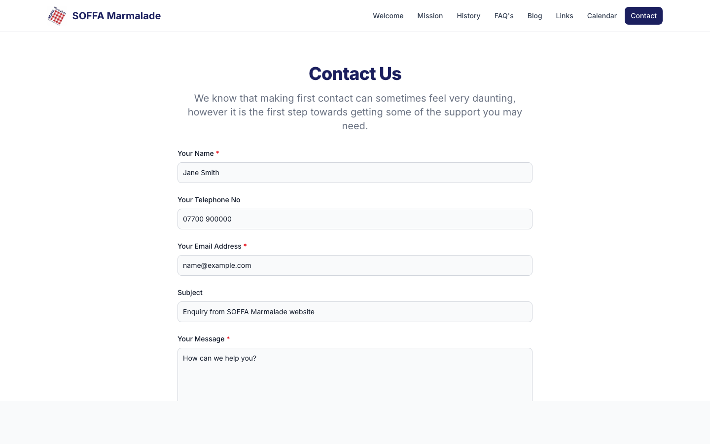 SOFFA Marmalade contact page