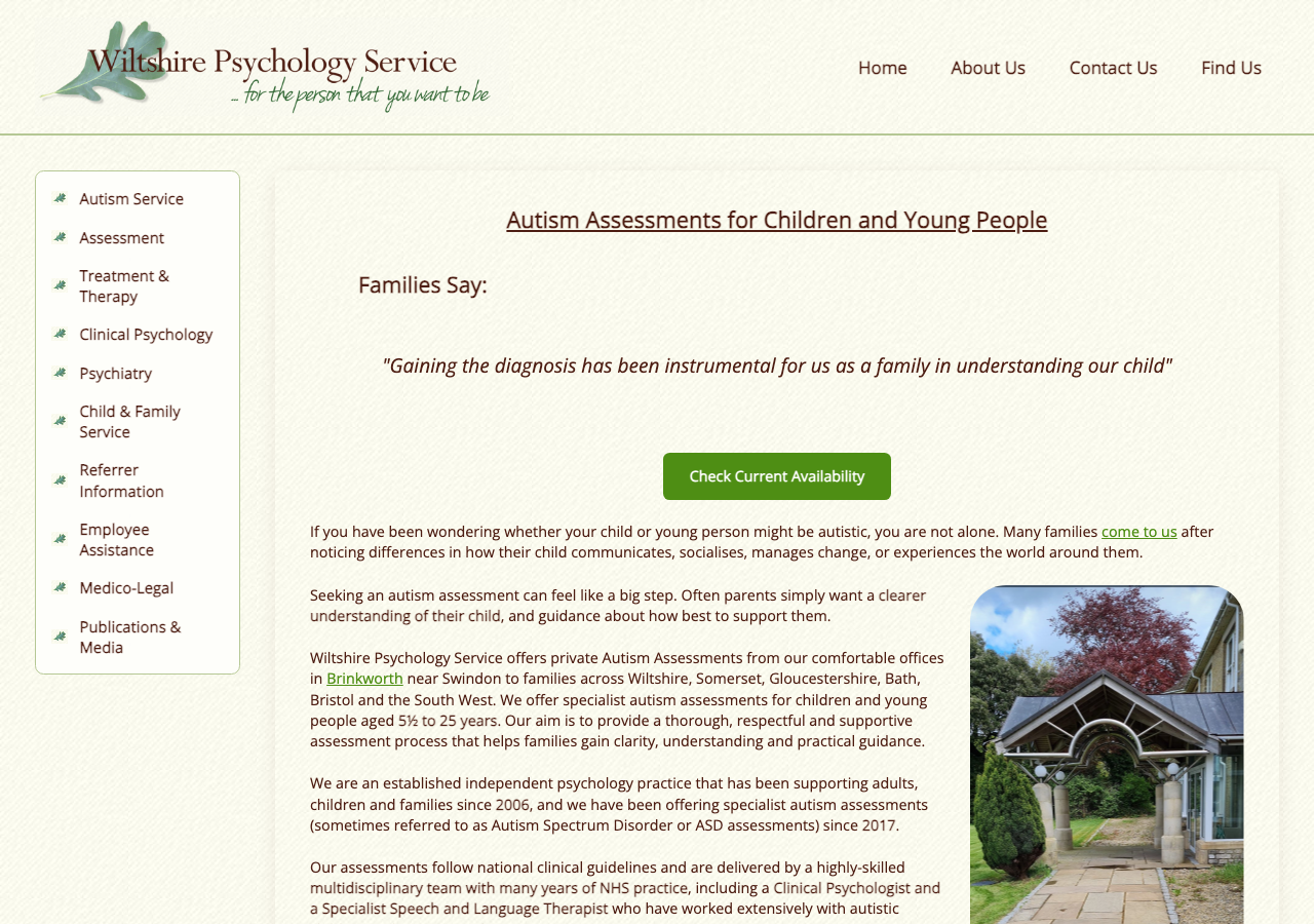 Wiltshire Psychology Autism Assessments page after retrofit