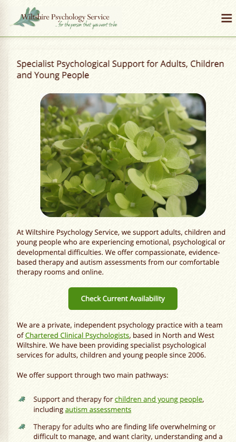 Wiltshire Psychology mobile view after retrofit