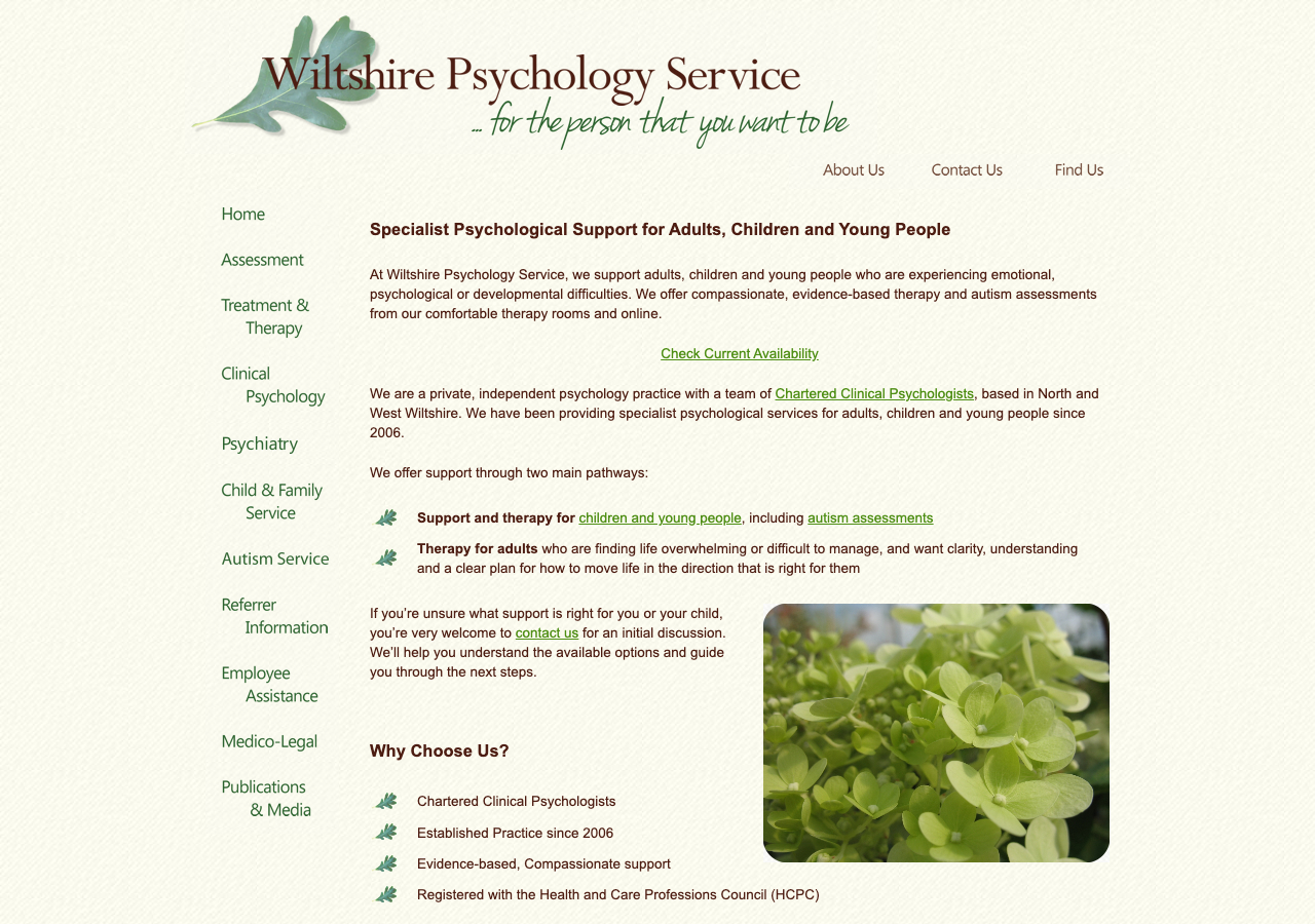 Wiltshire Psychology desktop view before retrofit