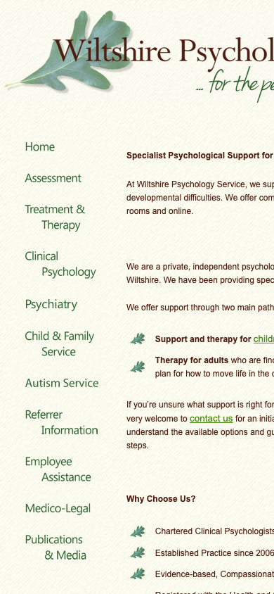 Wiltshire Psychology mobile view before retrofit